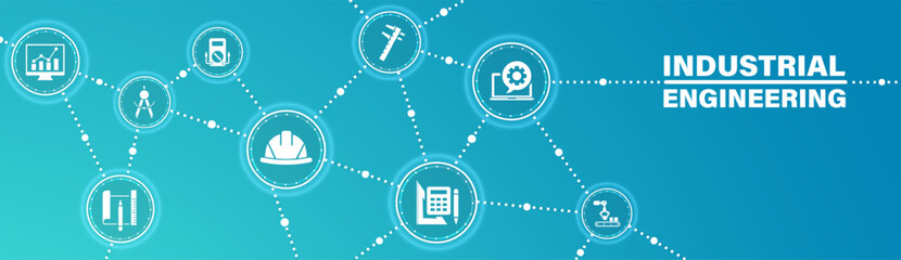 Industrial engineering vector illustration. industry, engineer hardhat, automation and process integration in a factory.