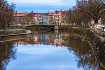 Elbe bridge Platky most in the center of the old town Hradek Kralove, Czech Republic