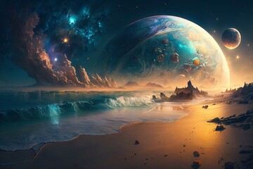 night landscape on a fantasy planet