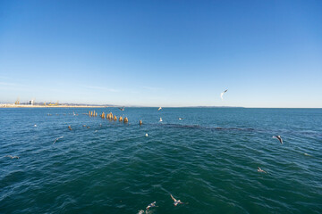 Sunset on the Adriatic Sea beach in Durres, Albania.