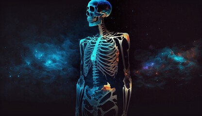 skeleton on the background of the universe