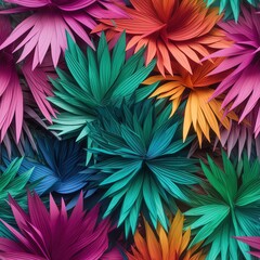 paper craft illustration seamless pattern of leaves , Generative Ai