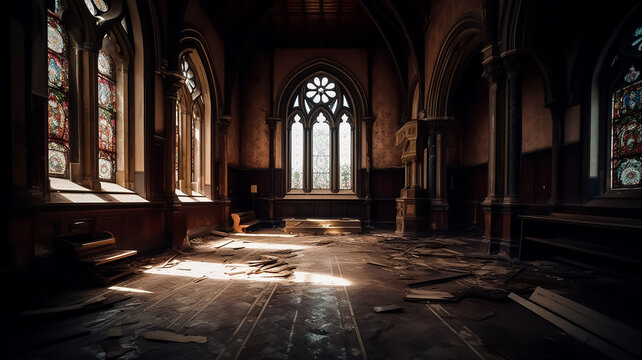 Ancient Vintage Authentic Damaged Cathedral Interior 