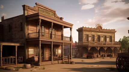 Fototapeta premium Western town with saloons, cowboys, and outlaws