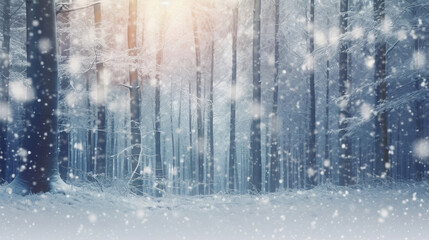 Winter Christmas Forest Background. Illustration AI Generative.