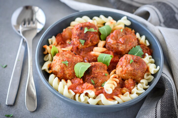 Italian Beef Meatballs in Sauce with Pasta