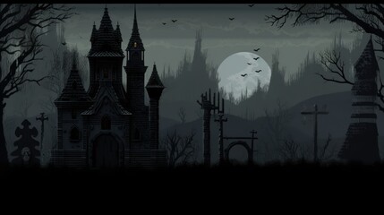 Gothic horror world with dark castle, crypts, and haunted forests