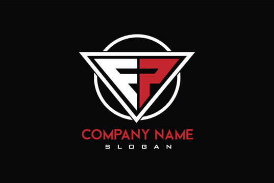 initial letter FP with triangle and circle linked lowercase logo white and red..