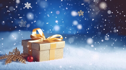 Christmas background with gift box. Illustration AI Generative.