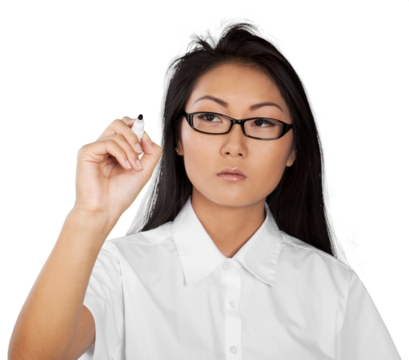 Asian Woman Writing with Dry Erase Marker - Isolated