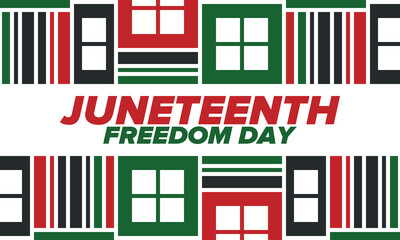 Juneteenth Independence Day. Freedom or Emancipation day. Annual american holiday, celebrated in June 19. African-American history and heritage. Poster, greeting card, banner and background. Vector