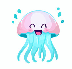 Happy little cute jellyfish, vector art