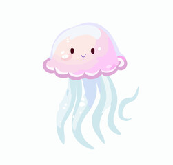 Happy little cute jellyfish, vector art