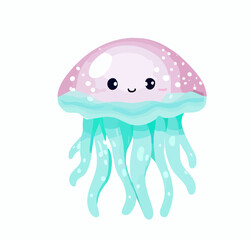 Happy little cute jellyfish, vector art
