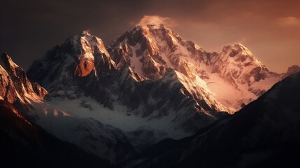 mountain range covered in snow: "Peaks of majesty" Created using generative AI.