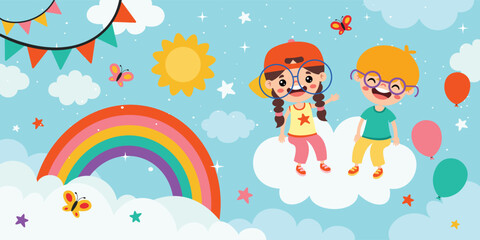 Obraz na płótnie Canvas Happy Children On Sky Background