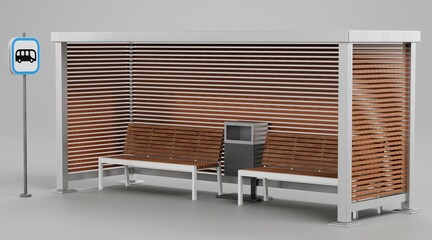 Realistic 3D Render of Bus Station