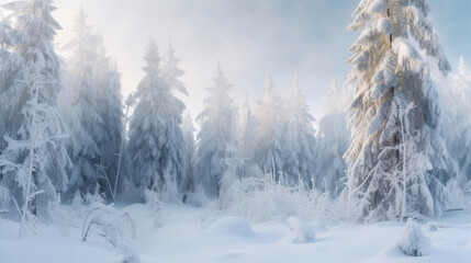 Fototapeta na wymiar Winter Christmas Forest Background. Illustration AI Generative.