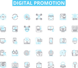 Digital promotion linear icons set. Marketing, Advertising, Branding, Campaigns, CTR, Conversion, Engagement line vector and concept signs. PPC,Retargeting,SEO outline illustrations Generative AI