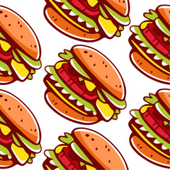 Vector pattern of cheeseburgers in cartoon style.