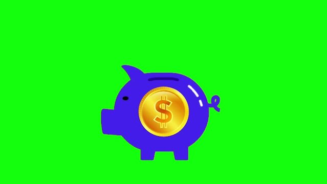 Animated photo of a piggy bank, with a green screen background, perfect for young children, school children, solicitations, advertisements, content, etc.