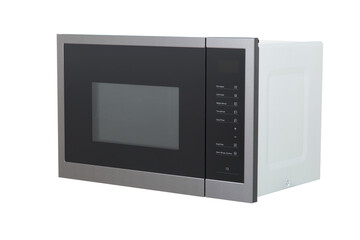modern black stainless still microwave  isolated on white