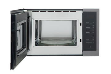 opened modern microwave isolated on white 