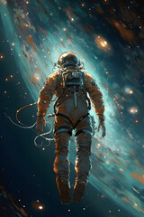 Obraz na płótnie Canvas oil painting style illustration of astronaut with colorful background. Vintage design. AI generated