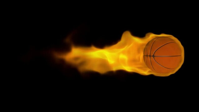 a basketball spins around its axis and burns with fire