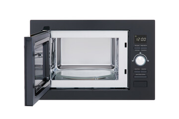 opened microwave isolated on white 