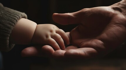 Man’s hand holding a child’s hand - generated by AI