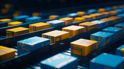 Fototapeta premium Business production with smart technology artificial intelligence system.product process with autonomous conveyor belt.generative ai technology