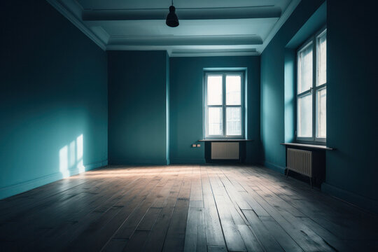 Minimalist Room with Bright Blue Wall and Striking Lighting