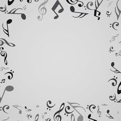 Grunge retro musical background with notes.