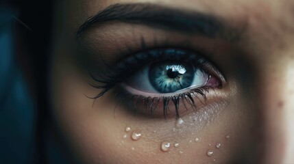 Fototapeta premium Dewy Eye of a Female in Macro View (AI Generated)