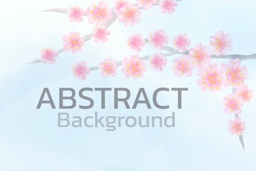 Spring background with Sakura japan cherry branch on white cloud blue sky.