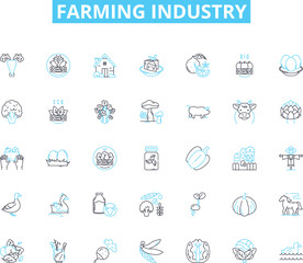 Farming industry linear icons set. Agriculture, Crops, Livestock, Harvesting, Irrigation, Fertilizers, Seeds line vector and concept signs. Tractors,Irrigators,Harvesters outline Generative AI
