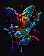 Image of Beautiful abstraction from bright butterflies on a black background printed on Printed Glass Basin Splashbacks