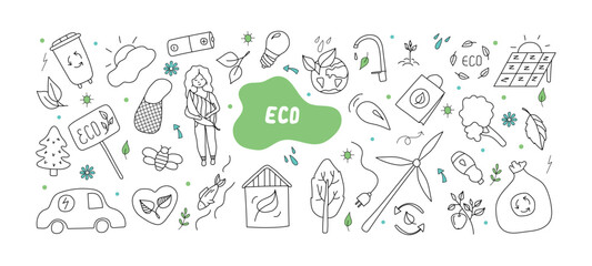 Hand drawn vector set ecology.