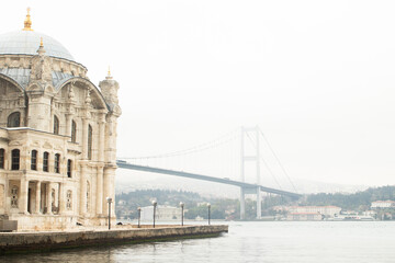 Fototapeta na wymiar Bosporus with an iconic mosque, View of İstanbul . Represent Turkish architectur and culture.