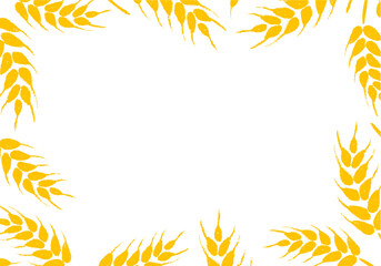 Vector background with yellow wheat. Cute bakery hand-drawn plant flame for banner or poster. Design for printable products.