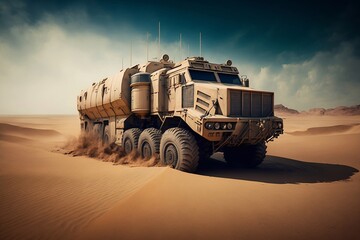Fototapeta premium A large military truck in the desert