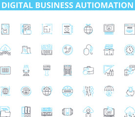Digital business autiomation linear icons set. Efficiency, Streamline, Integration, Innovation, Optimization, Productivity, Agility line vector and concept signs. Generative AI