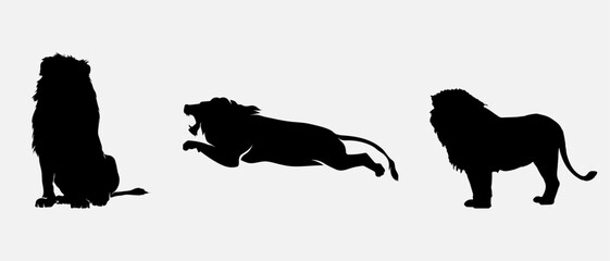 isolated black silhouette of a lion , vector collection