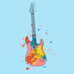Electric Guitar color splash vector illustration