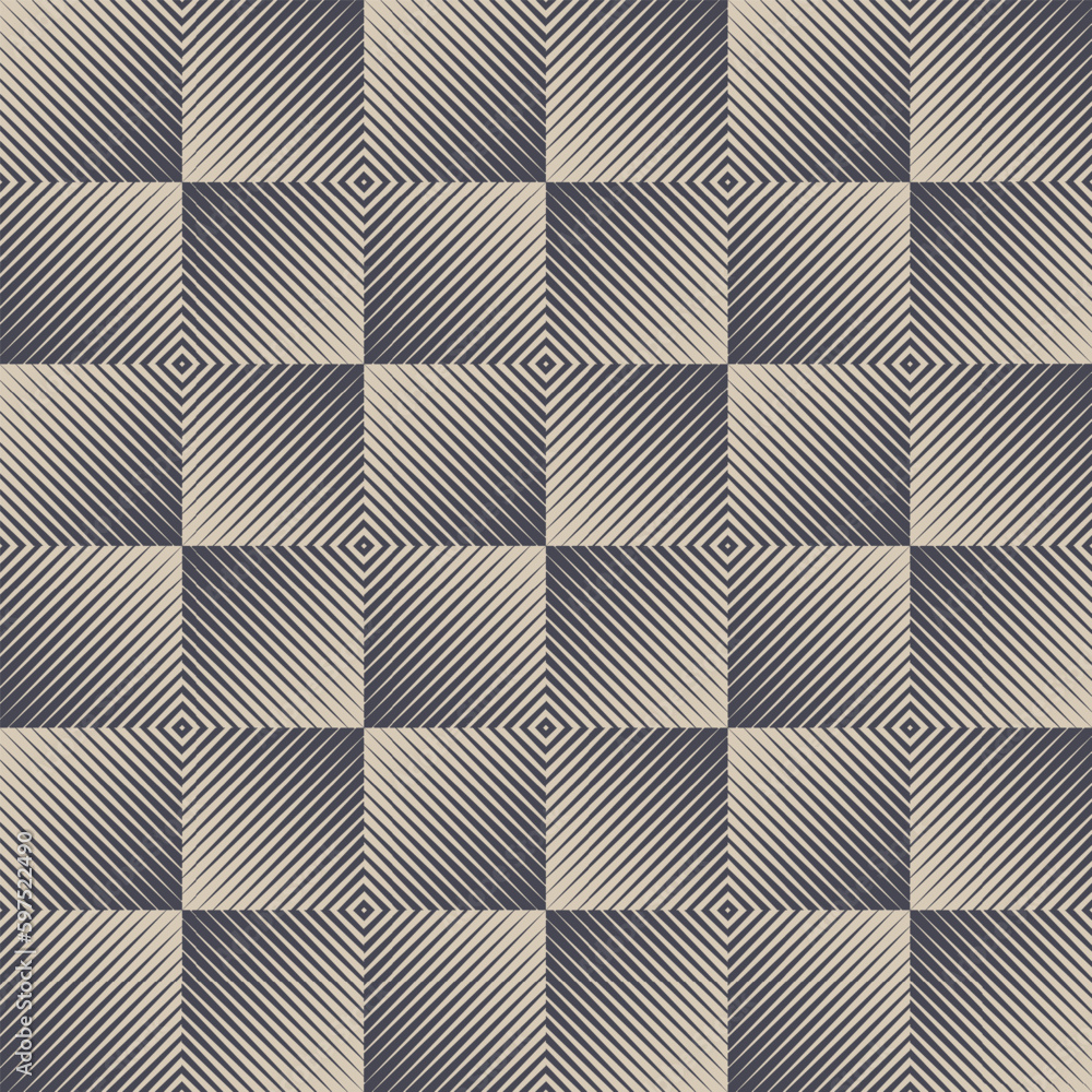 Poster squares with hatching seamless pattern op art psychedelic geometric abstract background. optical ill