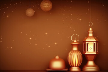Eid Mubarak Ramadan Kareem lantern and candle