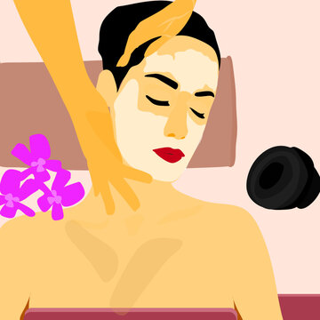 Young beautiful women in facial spa massage relaxing in salon.