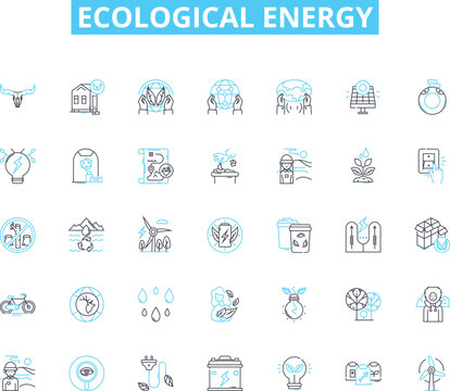 ecological energy linear icons set. Solar, Wind, Hydroelectric, Geothermal, Biomass, Biofuel, Composting line vector and concept signs. Biodegradable,Recycling,Greenroof outline illustrations