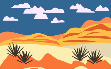 Fototapeta na wymiar Desert Landscape Vector Illustration, Sand Dunes